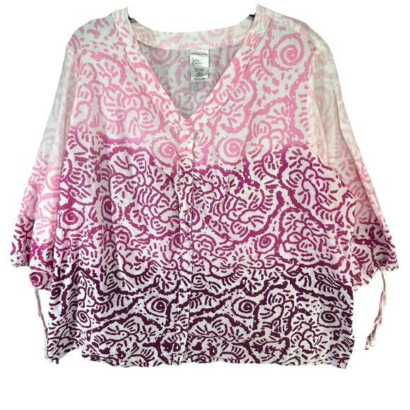 Just My Size Blouse Women 3XL Magenta Pink Ombre Abstract Button Down Top Resort - Picture 1 of 13
